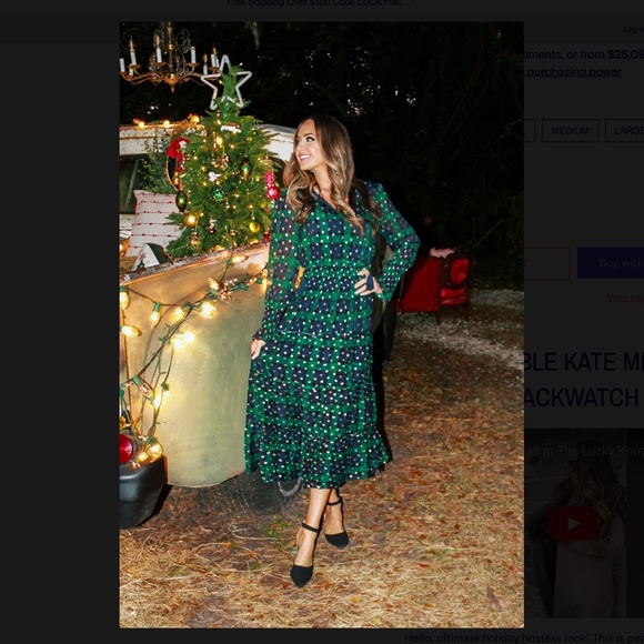 SAIL TO SABLE SMOCKED WAIST SILK MIDI DRESS IN BLACK WATCH TARTAN SIZE SMALL - Picture 1 of 12